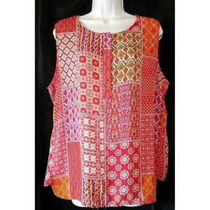 VIOLET & CLAIRE X-Large Red Chiffon w/ Multiple Print Blocks Sleeveless Blouse